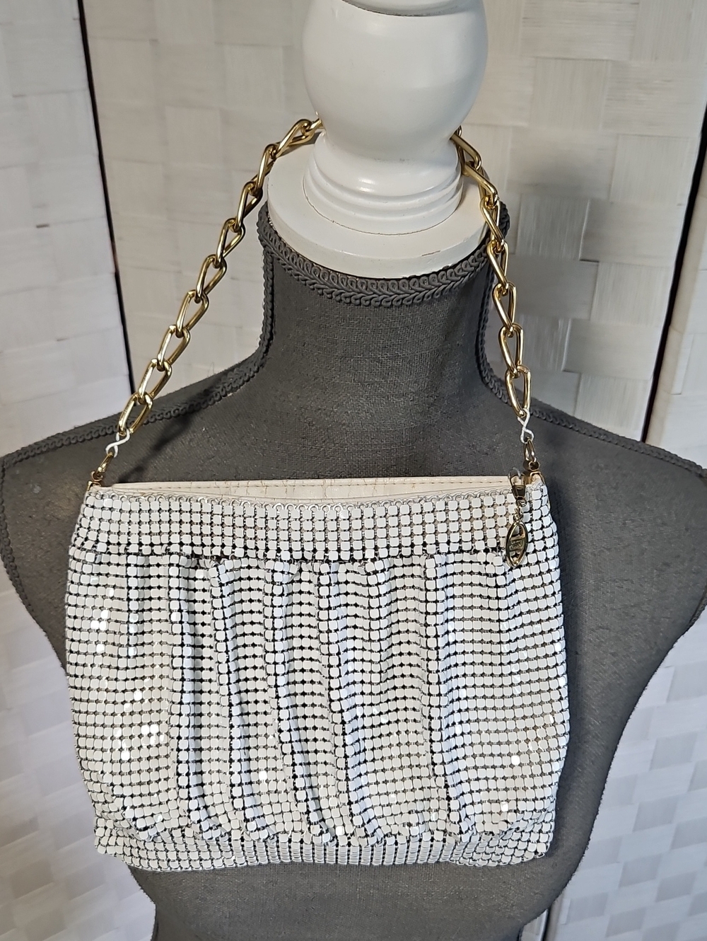 Vintage Mesh Chain Link Handbag with Gold Chain Handle